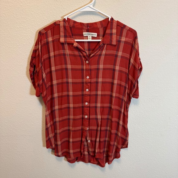 Alexander Jordan Womens Plaid Button Down Top Blouse Shirt‎ Short Sleeve - Picture 4 of 4